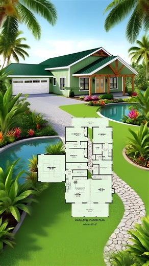 🌿Elegant 3-bedroom layout featuring a great room, dining area, kitchen, master suite, double garage, and front & rear porches — perfect for family living.💚 For inspiration ideas only. Dimensions: Bedroom 1: 12' × 12' Bedroom 2: 14' × 12' Elite Bedroom (Master): 16' × 13' Great Room: 18' × 20' Dining Area: 12' × 13' Kitchen: 12' × 13' Double Garage: 23'-2" × 25' Front Porch: 30' × 10' Rear Porch: 30' × 8' Overall House Dimensions: Width 62'-6" × Depth 86'-3" #DreamHouse #3bedrooms #floorplan #f