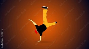 Cartoon boy dancing fast 2d animation and background, hipster