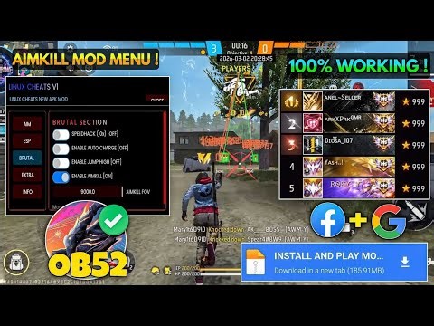 OB52 FREE FIRE MOD MENU 🔥 UNLIMITED DIAMOND HACK 🔥 FF MOD MENU APK 2025