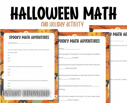 Spooky Math Adventures: Halloween Edition | Digital Worksheet for 2-4th Grades | Digital Download - Etsy
