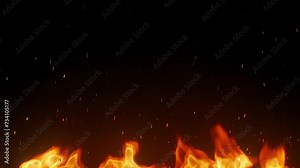 Burning red-hot sparks rise from fire flames on a dark background. Abstract seamless background.