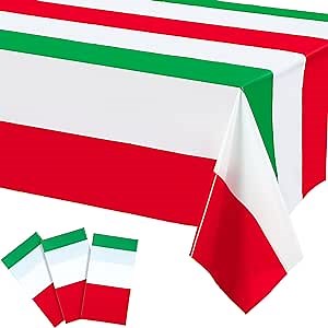 3 Pieces Italian Flag Tablecloth Red White and Green Italian Themed Flag Table Cover Rectangular Disposable Tablecloth for Italy Party Family Gathering Kitchen Decoration and Supplies 54 x 108 Inch