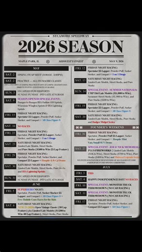 🎉HAPPY NEW YEAR 🎉 Starting the year off right with the release of our Full 2026 Schedule Available here https://sycamorespeedway.com/2026-full-schedule/ | Sycamore Speedway