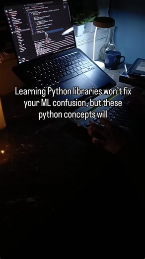 @workiniterations on Instagram: "If you're struggling with ML, the problem isn't machine learning, it's your Python foundation. Most people skip straight to neural networks without understanding the basics. Then they spend hours debugging errors they can't explain. Here's what you actually need before touching TensorFlow or PyTorch: → NumPy operations - slicing, reshaping, broadcasting → Pandas for real data manipulation - merging, groupby, handling missing values → Matrix operations and underst