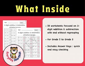 3-digit Addition & Subtraction: With and Without Regrouping,math Worksheets Grade 2-5,PDF File - Etsy Canada