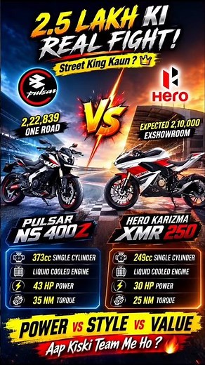 🔥 Pulsar NS400Z vs Hero Karizma XMR 250 ⚔️ Kaun Hai Real Beast? Full Comparison 2026 🏍️#viral