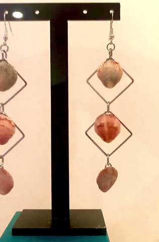 Beautiful Calico Scallop Shell Earrings- Dangle With Silver Square Hoops. Unique. Stylish. Funky. - Etsy