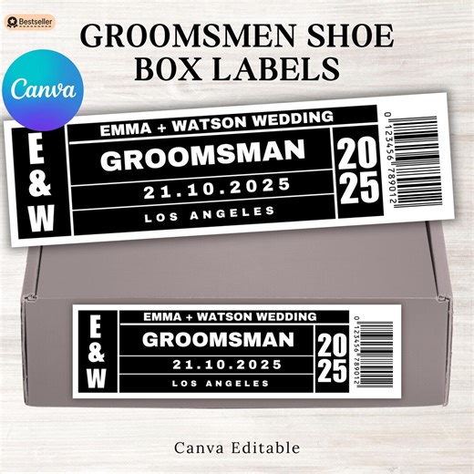 Groomsmen Proposal Shoe Box Labels, Printable Bridesmaid Groomsman Proposal Sticker Labels, Canva Editable Template, Instant Download - Etsy