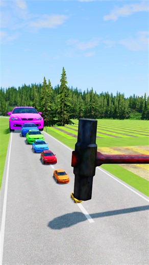 Rainbow Colour Small To Giant Cars vs Hammer #beamngdrive #shorts #54