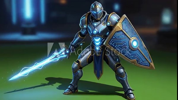 Futuristic Knight Animation: Advanced Armor Tech and Energy Sword Display, sci-fi hero concept