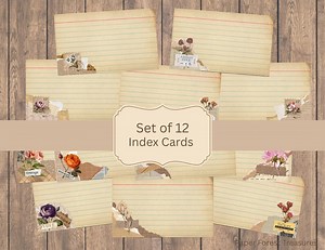 Vintage Floral Index Cards • 4 Page Printable Junk Journal Kit • Lined Cards • Digital Download - Etsy