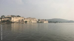 Udaipur, India - view of the palace from the side of the lake 4K