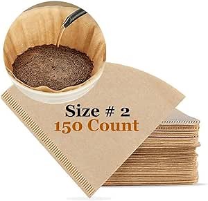 150 Counts - Disposable Cone Coffee Filters 1-4 Cups for Smooth and Clean Taste, Unbleached Natural Brown V02 Pour Over Coffee Filters, Bunn Coffee Filters, Conical Shaped Pour Over Coffee Dripper