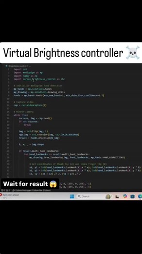 Innovate Tech Learning on Instagram: "Virtual Brightness controller ☠️ #python #instagram #ViralReels #CodingReels #innovatetechlearning #learnpython #techreels"