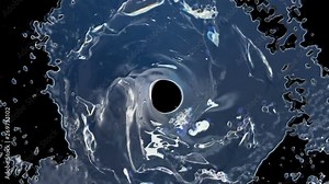 Reflective water swirl whirl or spinning. Blue water with detailed reflections clockwise spinning. Alpha matte channel include.