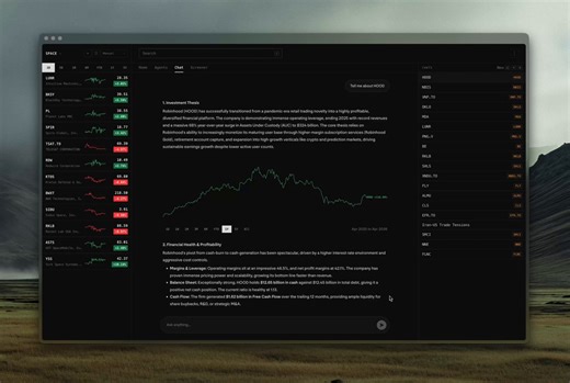 The mission to build the best stock chat in the world continues.Graphs (11):line, multi-line, bar, grouped, stacked, donut, gauge, target, earnings, peers, drawdown.Tools (32):search, screen, scrape, price, history, technicals, financials, ratios, multiples, earnings, dividends, analysts, insiders, news, sec filings, economic, reddit...