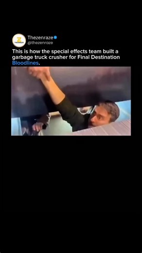 TheZenraze | Technology on Instagram: "HOW FINAL DESTINATION FILMED ITS MOST BRUTAL GARBAGE TRUCK SCENE To shoot the terrifying garbage truck sequence in Final Destination: Bloodlines, the effects team didn’t rely on CGI alone. They used a carefully controlled mix of practical effects and digital enhancement. The truck and the actors were filmed separately to keep everyone safe. Precision stunt driving was used to control the vehicle’s movement, while breakaway props and timed debris launches cr