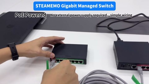 STEAMEMO 5-Port Gigabit Ethernet Switch | Smart Managed with VLAN/QoS | Plug & Play Desktop/Wall-Mount Network Hub w/ PoE in Design | Sturdy Metal & Energy-Efficient(Includes Power Adapter)