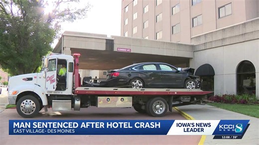 Man sentenced crashing car into Des Moines hotel while running from police