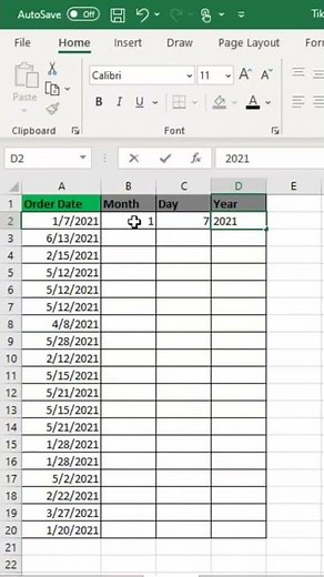 How to Separate dates into month day and year in Excel #exceltip