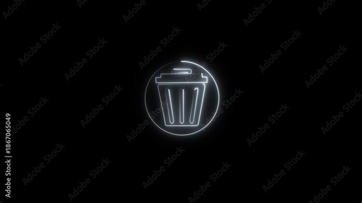 Neon glowing delete button icon on black background. Garbage sign. Recycle basket icon. Office trash icon. Recycle basket icon