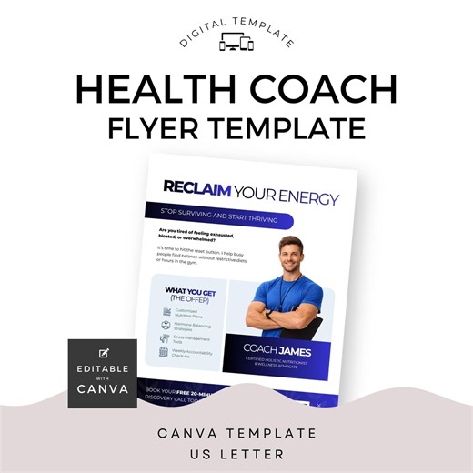 Flyer for Health Coach Canva Template, Wellness Professional One Page Advert Printable, Fitness Trainer Promo, Small Business Marketing - Etsy Canada