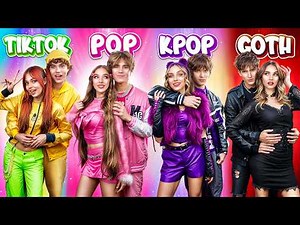 K-Pop vs TikTok vs Pop vs Rock Couple! One-Color Challenge for Couples