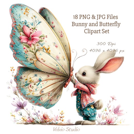 Bunny and Butterfly Clipart Set: Spring Illustrations, 18 PNG & JPG Files (digital Printable) - Etsy