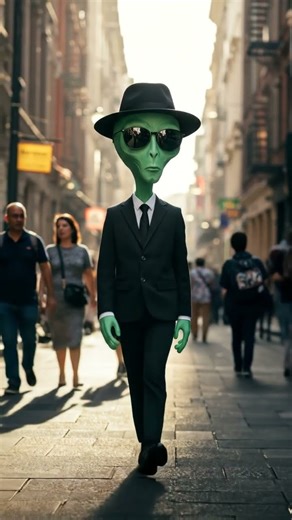 A gentlemanly alien walking down the street (거리를 걷는 젠틀한 외계인 신사) #alien #외계인 #ai #AI #art
