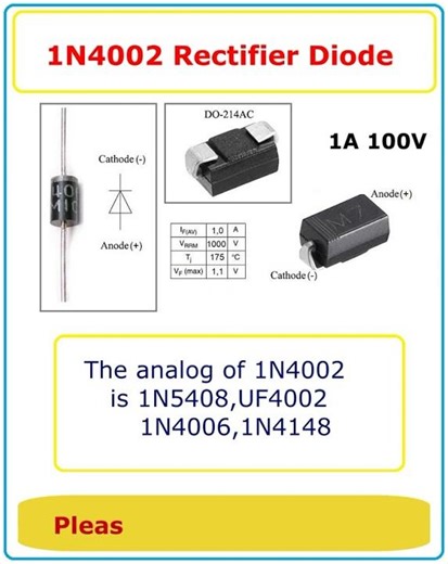 1N4002 Diode Specs Pinout and Equivalent