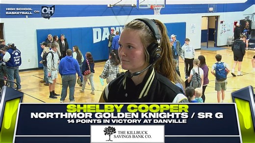 Our Killbuck Savings Bank MVP Shelby Cooper scored 14 points with a combination of strong drives and long shots, and the senior guard brought the defense as well in Northmor's 56-37 victory at Danville! Shelby credited her teammates for putting together a "full game" and noted how the players' improved conditioning and intensity have led to Northmor's 10-4 overall record, as the Golden Knights are right in the thick of the race for the KMAC championship, within a game of first place. Killbuck Sa