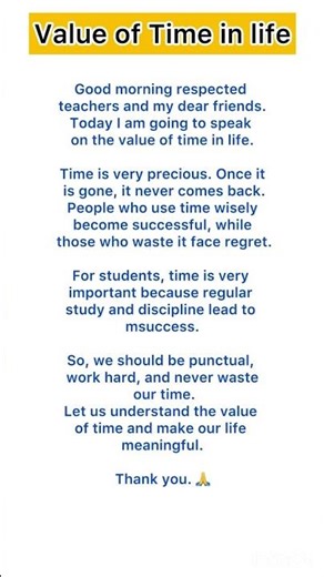 Value of Time in Life | | Short & Easy Speech for Students