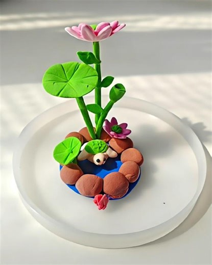 DIY Mini Clay Turtle Pond 🐢#trendingshorts #clayart #youtubeshorts #viral