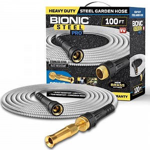 Bionic Steel Pro Garden Hose 100' ft Water Hose Outside Heavy Duty Metal Hose Stainless Steel w/ Spray Nozzle Kink-Free - Walmart.com