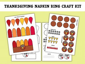Thanksgiving Printable Napkin Rings Kit, Turkey Craft Kit for Kids, Thanksgiving Classroom Activity, Thanksgiving Decor DIY Kit - Etsy