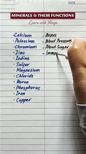 Minerals and Their Functions #learnwithhaya #shorts #education #minerals