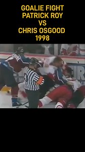Flashback to 1998, when the rivalry between the Detroit Red Wings and the Colorado Avalanche was at a fever pitch. The goalies Patrick Roy and Chris Osgood engaged in a rare goalie fight. Don't forget to follow Historical Sports Goon for more retro sports-related content. #nhl #hockey #stanleycup #reels | Andrew Johnson