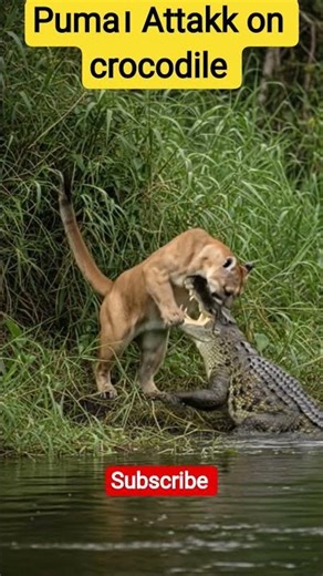 💀Puma attack on crocodile 🐊 #wildlife #animals #wildlife #wildanimals