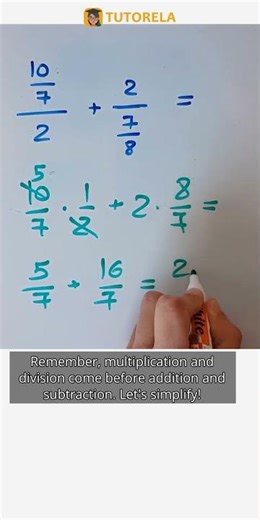 Solve Complex Fractions: (10/7)/2 + 2/(7/8) Explained #Math #TheOrderOfOperations