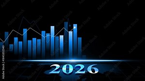 Futuristic Financial Graph with 2026 Projection Animation, 2026 Global Business Graph Bar Animation