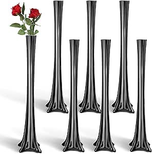 Roshtia 6 Pcs Eiffel Tower Vase Bulk 16 Inch Flute Vases Tall Glass Long Skinny Base Glass for Wedding Centerpiece Flowers Home Table Decorations Formal Dinners (Black)