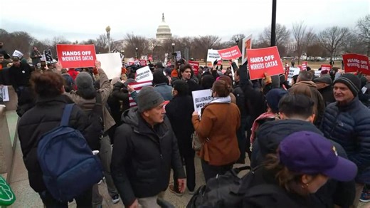 Democrats protest DOGE outside Department of Labor in Washington DC