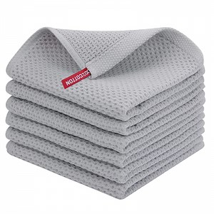 Smiry 100% Cotton Waffle Weave Kitchen Dish Cloths, Ultra Soft Absorbent Quick Drying Dish Towels, 12x12 Inches, 6-Pack, Light Grey