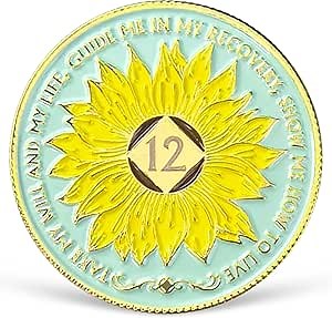 Sunflower 12 Year NA Medallion NA AA Sobriety Coin with Serenity Prayer NA Recovery Chip Celebrating Clean and Sober Living 1-20 Years Narcotics Anonymous Gifts for Women Men
