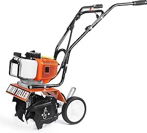 NEOTEC Mini Tiller Cultivator, 52cc 2 Stroke Gas Powered 4 Premium Steel Adjustable Forward Rotating Tines, Height Adjustable Wheels for Garden & Lawn, Digging