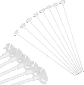 Pllieay 100 Pieces Balloon Sticks, White Balloon Sticks Holders with Cups for Birthday Party, Valentine's Day, Wedding, Anniversary Decoration