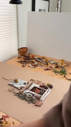 95K views · 11K reactions | New print alert!This is how Cozy Christmas came to be! From discarded bark to Barbie’s rustic dream cabin . No glue or tape, just collected Mother Nature and a cozy little vision. I love how V tells the story! [sound up]. Find this piece in print at SisterGolden.com ✨ #sistergolden #natureart #botanicalart Vicki Rawlins, flower art, art made with leaves, Sister Golden | Sister Golden | Facebook