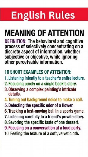 What is Attention? Definition, Mechanism, and 10 Daily Life Examples #esl #english