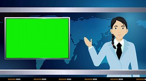 Download Breaking news lower third green screen display woman cartoon reporter talking animation 4k for free