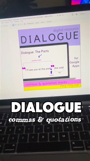 adri_teacher on Instagram: "Dialogue finally clicks when students can see it. Commas and quotation marks don’t stick when they’re taught in isolation So I built this dialogue resource to do the opposite ✔️ Clear anchor charts ✔️ Interactive drag & drop practice ✔️ Sentence sorting (correct vs. incorrect) ✔️ Low-stress Google Forms quiz ✔️ Built for modeling, guided practice, AND assessment This is the lesson I pull when students think they understand dialogue… but their writing says otherwise. A